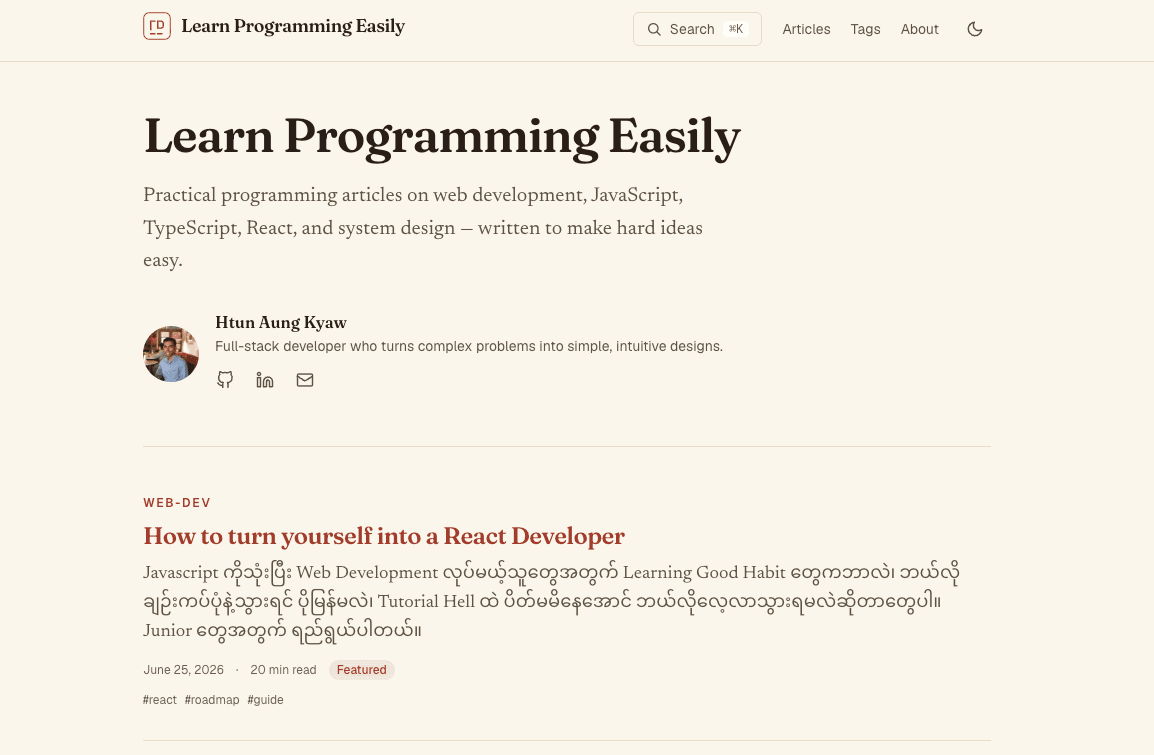 Learn Programming Easily article site home page