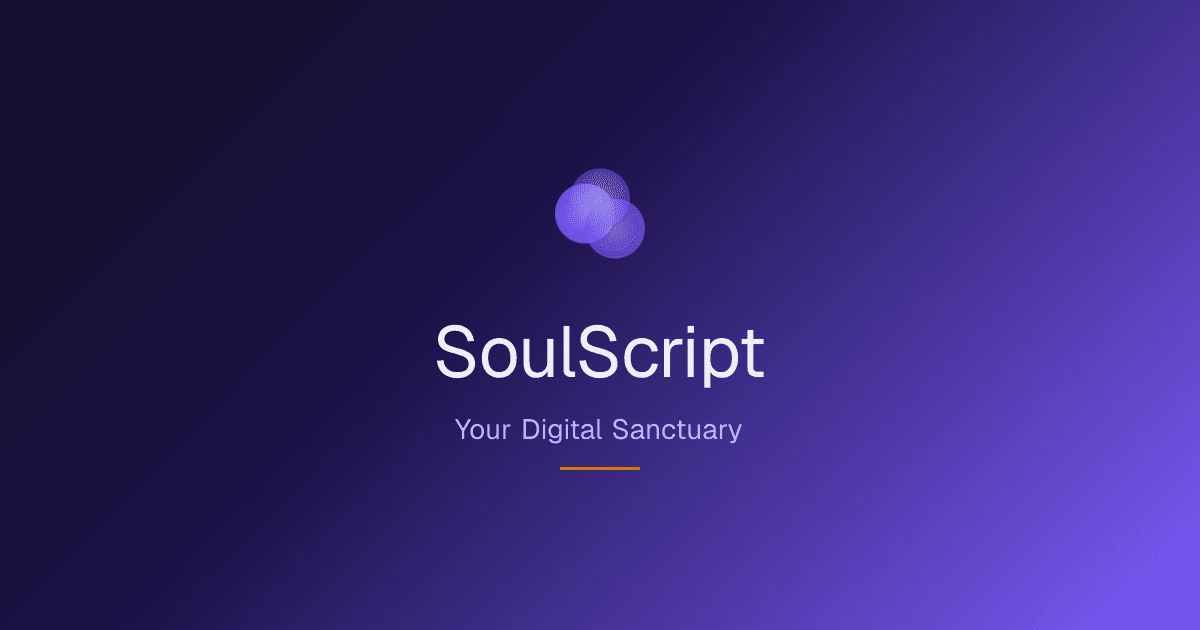 SoulScript landing page with a frosted-glass journaling interface
